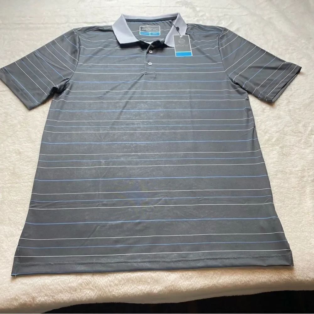 Etonic Short Sleeve Polo Gray with Blue White Color New With Tags Size Medium
